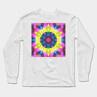 Retro Mandala Flower Yellow Pink and Blue Long Sleeve T-Shirt